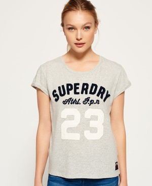 Superdry Varsity Applique Roll Cuff Női Pólók Szürke | FHSED2568